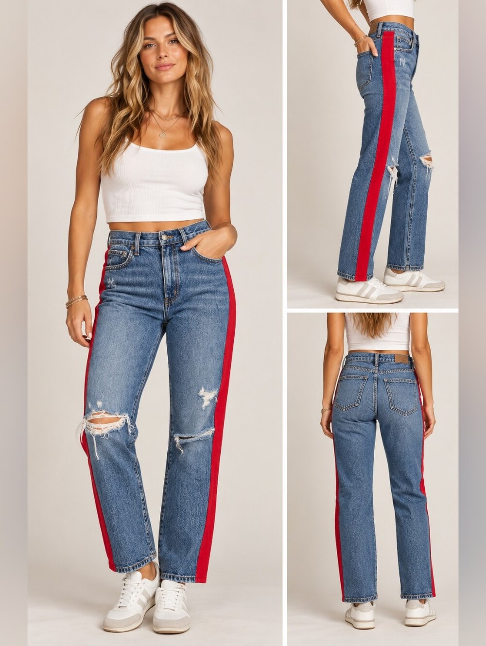 Carmar Denim Ursula Taylor Red Side Stripe Distressed Jeans Size 27